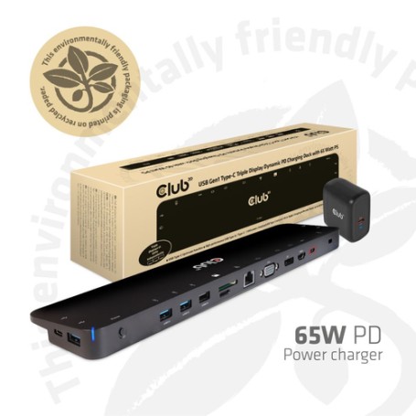 CLUB3D USB TC3.2 Gen 1 Trip dyn PD C60W-100W Docking USB 3.2 Gen 1 (3.1 Gen 1) Type-C Nero (CSV-1564W65)