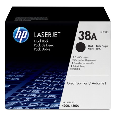 HP 38A 2-pack Black Original LaserJet Toner Cartridges cartuccia toner 2 pz Originale Nero (Q1338D)
