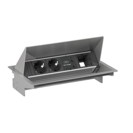 Bachmann 900.406 presa energia Type F + 2 x USB A Grigio, Metallico (900.406)