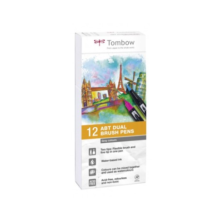 Tombow ABT-12P-3 marcatore Fine Nero, Grigio, Bianco 12 pz (PABT-12P-3)