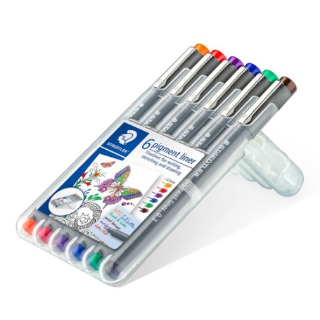 Staedtler Pigment Liner penna tecnica Fine Blu, Marrone, Verde, Arancione, Rosso, Viola 6 pz (30803-SSB6)