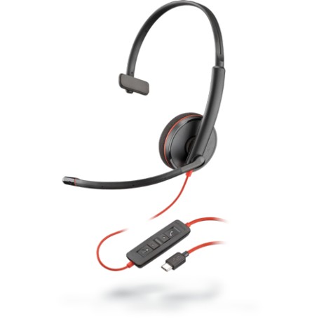 POLY Blackwire C3210 Auricolare Cablato A Padiglione Ufficio USB tipo-C Nero, Rosso (209748-22)