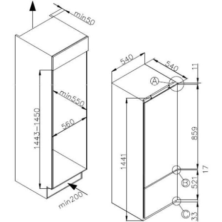 Respekta Frigorifero Da Incasso A Piena Capacità Senza Vano Congelatore Bianco, Capacità 134 L, Battuta Della Porta Intercambiabile, Sbrinamento Automatico, KS88.0, Max. 38 dB
