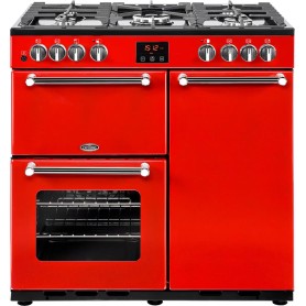 Belling Kensington 90 DFT Range Cooker , 3 forni elettrici, con piano cottura a gas, larghezza 90 cm, rosso