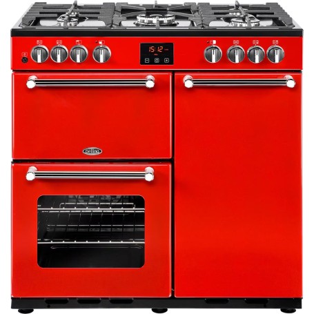Belling Kensington 90 DFT Range Cooker , 3 forni elettrici, con piano cottura a gas, larghezza 90 cm, rosso