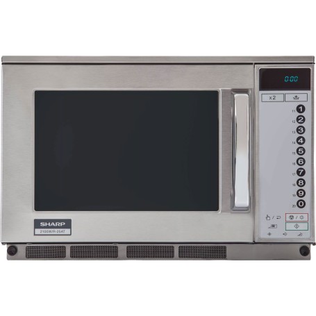 Sharp R25AT Forno a microonde professionale, 2100 W, 20 L, 11 livelli di potenza, comandi touch, acciaio inossidabile.