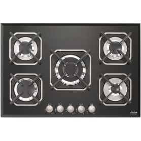 Piano cottura a gas Lofra HGN 7 E0 SIRIO 75 su vetro nero con taglio sfaccettato, larghezza 75 cm, bruciatore a gas
