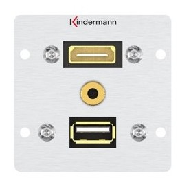 Kindermann 7444000547 presa energia HDMI + USB A + 3.5mm Alluminio