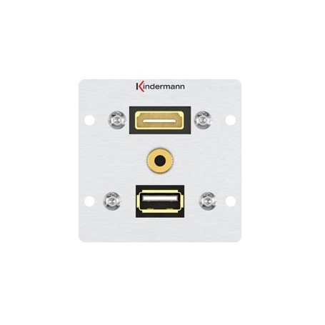 Kindermann 7444000547 presa energia HDMI + USB A + 3.5mm Alluminio
