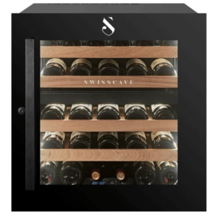 Swisscave WLI-90DF , frigorifero per vino da incasso a 2 zone, 60 cm, 26 bottiglie, nero