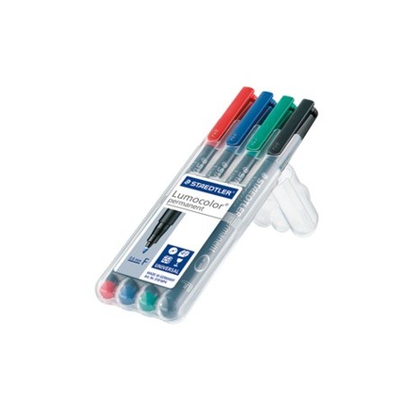 Staedtler Lumocolor 318 WP4 marcatore permanente Punta sottile Nero, Blu, Verde, Rosso 4 pz (318WP4)