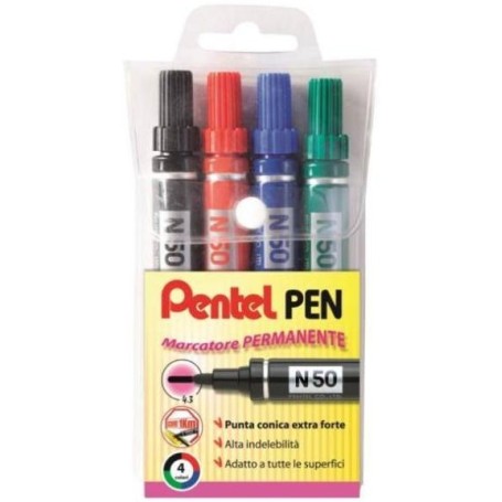Pentel N50 evidenziatore 4 pz Nero, Blu, Verde, Rosso (0050503)