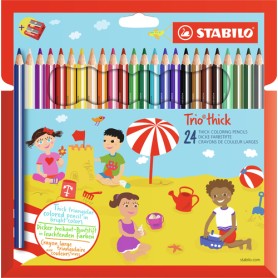 STABILO Matita colorata triangolare - Trio thick - Astuccio da 24 + temperino - Colori assortiti (203/2-24)