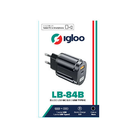 IGLOO USB QC 3.0 E USB TYPE-C BLACK (LB-84B)