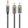 Plus Audio Adapterkabel AUX 3,5mm Klinke  Stereo-Cinch Stecker (schwarz/silber, 2 Meter) (65288)