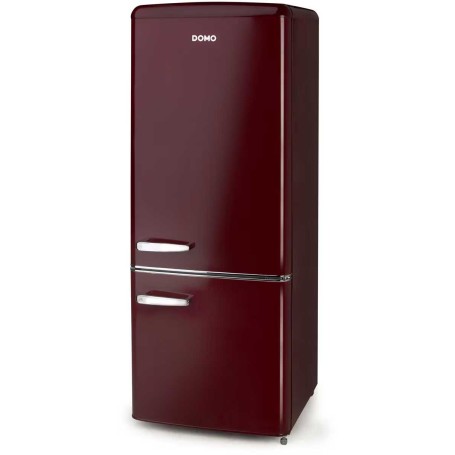 DOMO DO91707R Frigorifero-congelatore retrò indipendente, 54,5 cm di larghezza, 191 L, retrò, rosso bordeaux