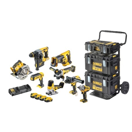 Akku Kombopack DCK856P4, 18Volt (gelb/schwarz, 8 Akku-Maschinen, 4x Li-Ionen XR Akku 5,0Ah, Trolley DS Carrier) (DCK856P4-QW)