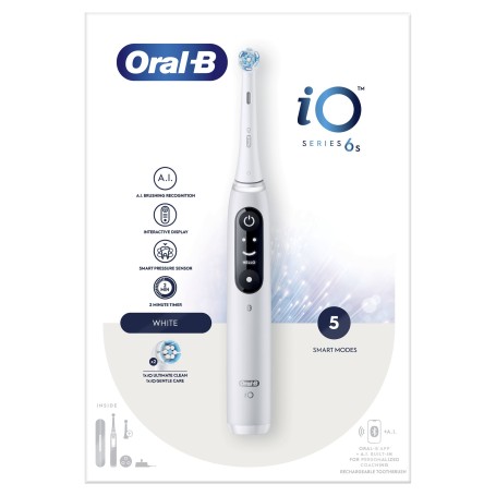 Oral-B iO iO6 Spazzolino Elettrico Ricaricabile Bianco con Custodia da Viaggio (427407)