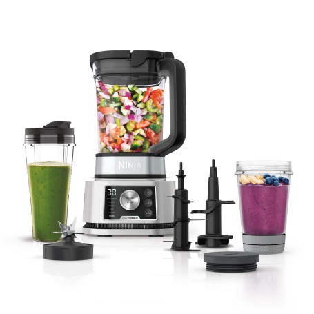 Foodi 3-in-1 Power Nutri Standmixer mit Smart Torque & Auto-iQ (silber/schwarz, 1.200 Watt, 2,1 Liter & 0,7 Liter) (CB350EU)