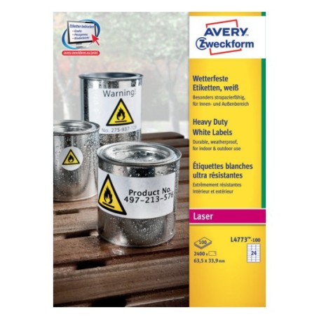 Avery L4773-100 etichetta autoadesiva Rettangolo con angoli arrotondati Permanente Bianco 2400 pz