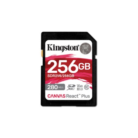 Kingston Technology 256GB Canvas React Plus SDXC UHS-II 280R/150W U3 V60 for Full HD/4K (SDR2V6/256GB)