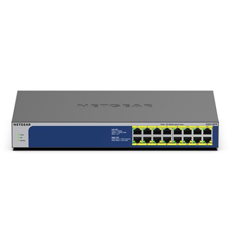 NETGEAR GS516PP Non gestito Gigabit Ethernet (10/100/1000) Supporto Power over Ethernet (PoE) Blu, Grigio (GS516PP-100EUS)