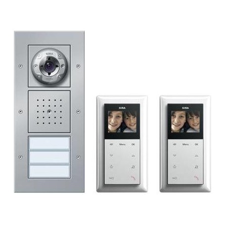 GIRA Video-Türsprechanlage Kabelgebunden Komplett-Set 2 Familienhaus Aluminium (49546)