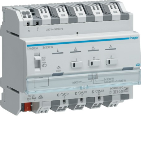 Hager TXA663A DIN montato su guida Attuatore dimmer 3 canali