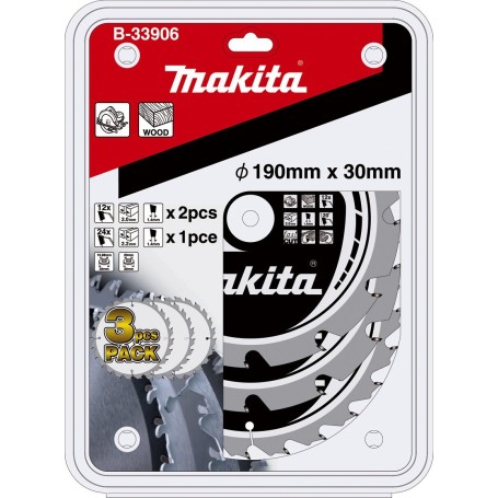 Kreissgeblatt-Satz MAKFORCE B-33906,  190mm, 12Z / 24Z (3-teilig, Bohrung 30mm)