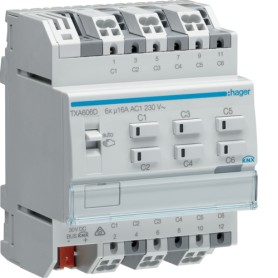 Hager TXA606D DIN montato su guida Attuatore per tendina/persiana 6 canali