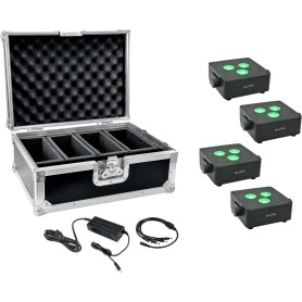 EUROLITE Set 4x AKKU IP Flat Light 3 sw + Ladenetzteil + Case (20000858)