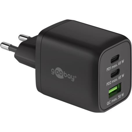 USB-C Schnellladegert Nano, PD, GaN, 65 Watt (schwarz, 1x USB-A, 2x USB-C PD, Charge 3.0) (64753)