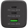 USB-C Schnellladegert Nano, PD, GaN, 65 Watt (schwarz, 1x USB-A, 2x USB-C PD, Charge 3.0) (64753)
