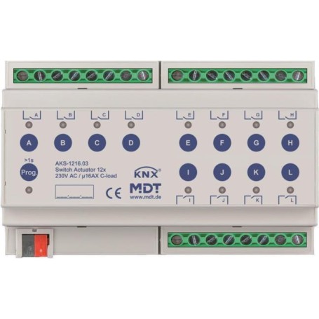 MDT - Schaltaktor 12-fach 8TE REG 230VAC 16A C-Last 140uF (AKS-1216.03)