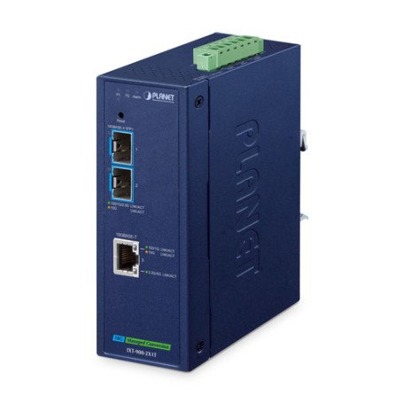 PLANET IP40 Industrial 2-Port convertitore multimediale di rete 10000 Mbit/s Blu (IXT-900-2X1T)