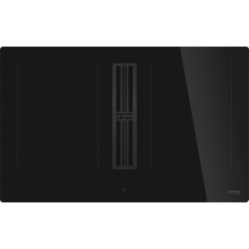 SMEG HOBD482D2 Piano cottura a induzione con cappa aspirante, Vetro nero lucido, senza cornice, da incasso o a filo,83 cm