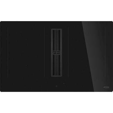 SMEG HOBD482D2 Piano cottura a induzione con cappa aspirante, Vetro nero lucido, senza cornice, da incasso o a filo,83 cm