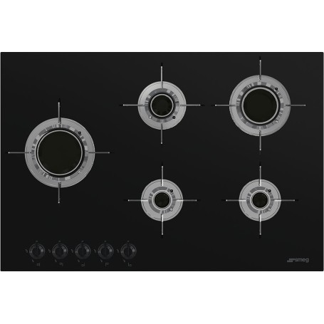 SMEG PVL675LCN - Piano cottura a gas , Vetro nero lucido, senza cornice, da incasso o a filo, circa 75 cm
