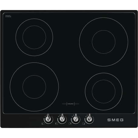 SMEG SI964NM - Piano cottura a induzione, vetro nero lucido, cornice nera, montaggio a appoggio, circa 60 cm