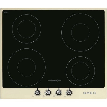 SMEG SI964PM - Piano cottura a induzione, vetro nero lucido, cornice crema, montaggio in appoggio, circa 60 cm