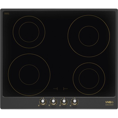 SMEG SI764AOM - Piano cottura a induzione, vetro nero lucido, cornice antracite, montaggio in appoggio, circa 60 cm