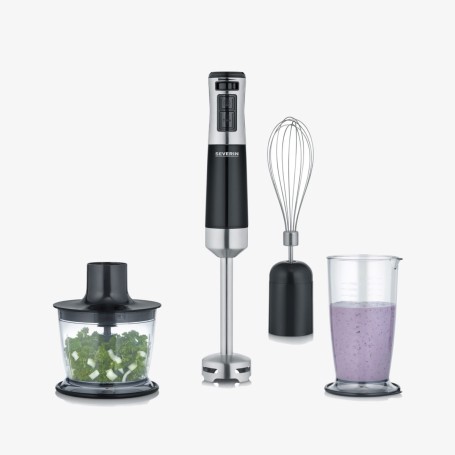 Stabmixer SM 3772 (schwarz/edelstahl, 600 Watt, mit Zerkleinerer und Schneebesen)