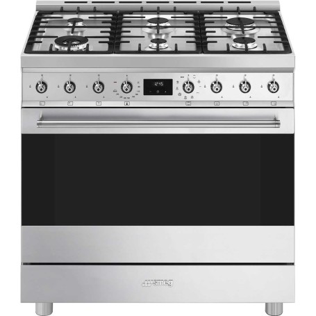 SMEG C9GMXD2 Cucina a libera installazione con piano cottura a gas, linea di design Classici, acciaio inox