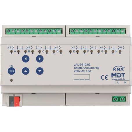 MDT - Jalousieaktor 8-fach 8TE REG 10A für Rollladenmotoren 230VAC bis 600W (JAL-0810.02)