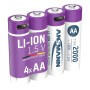 Li-Ion Akku Mignon AA Typ 2.000 (min. 1.800 mAh), 4er-Pack (wei/violett, 4x AA (Mignon), USB-C Ladeport) (1312-0036)