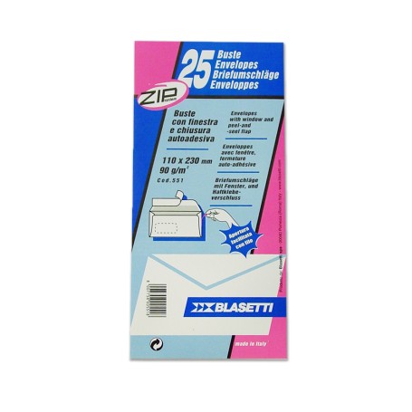 Blasetti Buste Strip 90 11 x 23 cm Con finestra Pack 25 (0551)