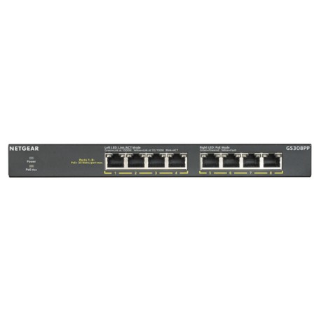 Netgear GS308PP Non gestito Gigabit Ethernet (10/100/1000) Supporto Power over Ethernet (PoE) Nero (GS308PP-100EUS)