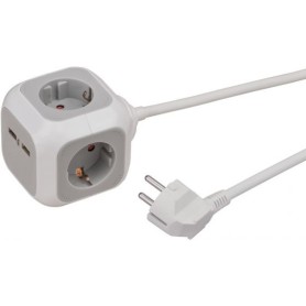 ALEA-Power 4-fach Steckdosenwrfel (hellgrau/wei, 1,4 Meter, 2x USB-A) (1150100)