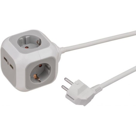 ALEA-Power 4-fach Steckdosenwrfel (hellgrau/wei, 1,4 Meter, 2x USB-A) (1150100)