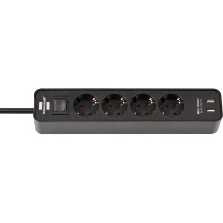 Ecolor Steckdosenleiste 4-fach (schwarz, 1,5 Meter, 2x USB) (1153240006)
